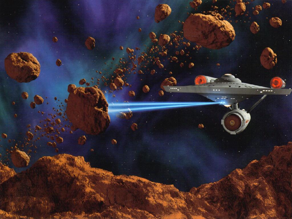 Enterprise Shooting Asteroids - Star Trek Tractor Beam , HD Wallpaper & Backgrounds