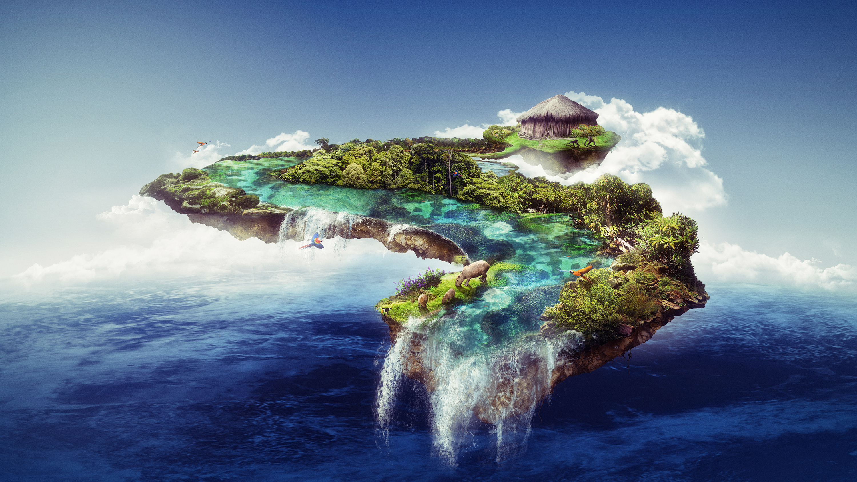 Floating Island With Waterfall , HD Wallpaper & Backgrounds