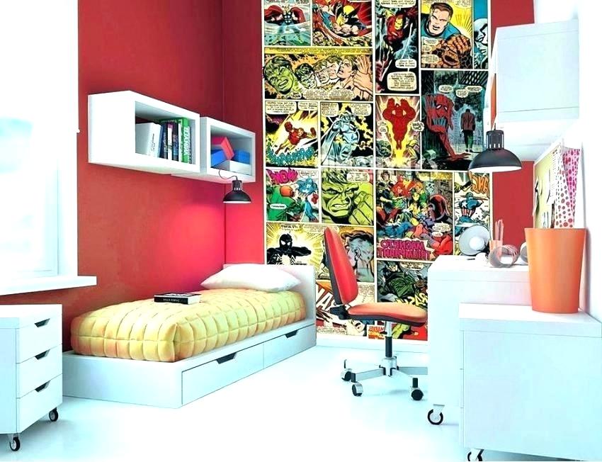 Comic Wallpaper For Bedroom Marvel Decor Book Walls - Kleines Jugendzimmer Ideen Jungen , HD Wallpaper & Backgrounds