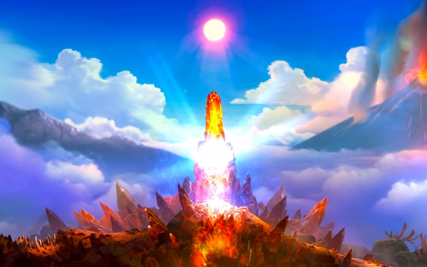Ori And The Blind Forest Landscape Rocks Sun Clouds Ori And Ori And The Blind Forest Landscape Rocks Sun Clouds Ori And