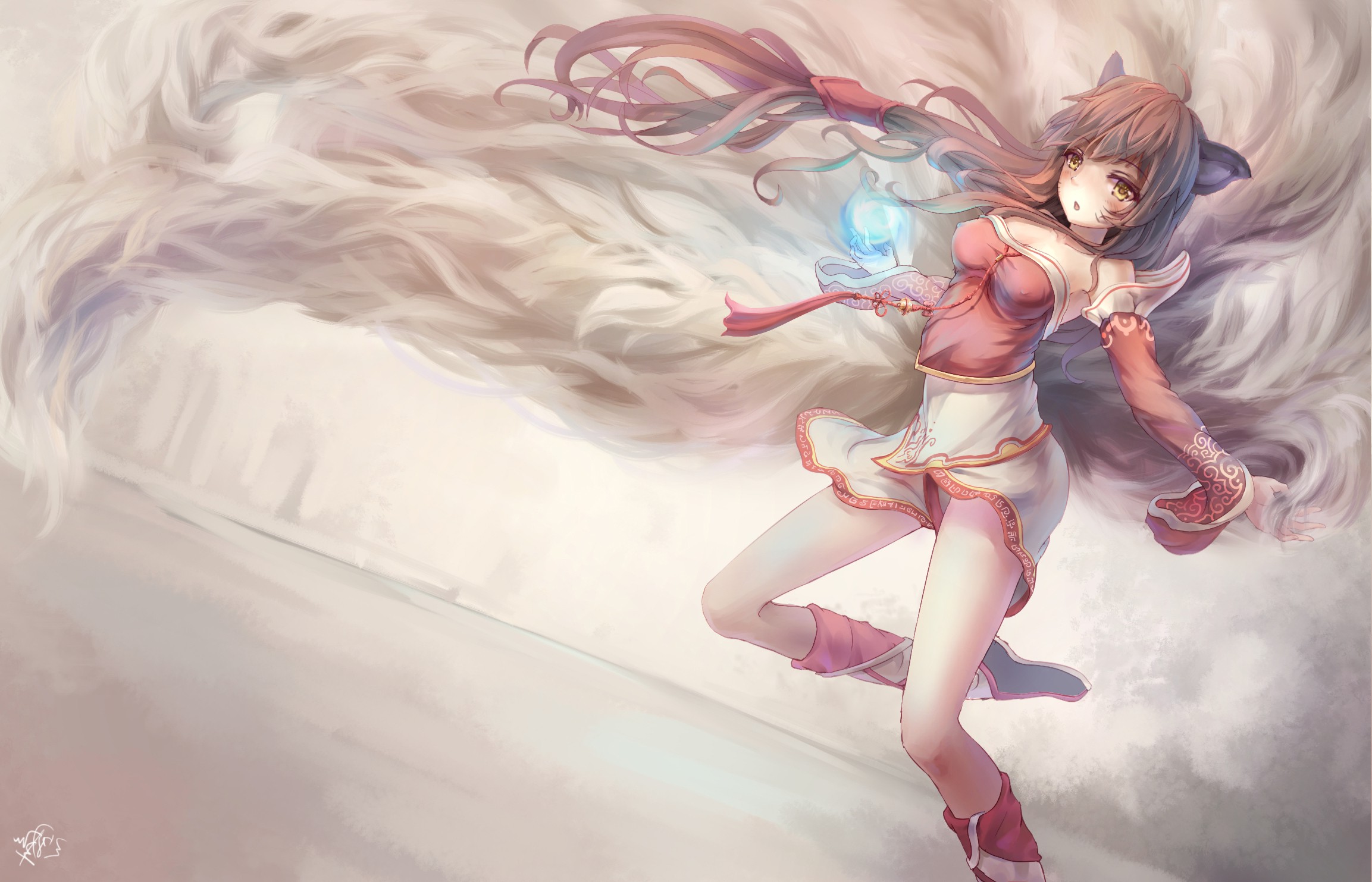 Ahri, League Of Legends, Jay Xu, Animal Ears Wallpapers - Ahri Wallpaper Desktop , HD Wallpaper & Backgrounds