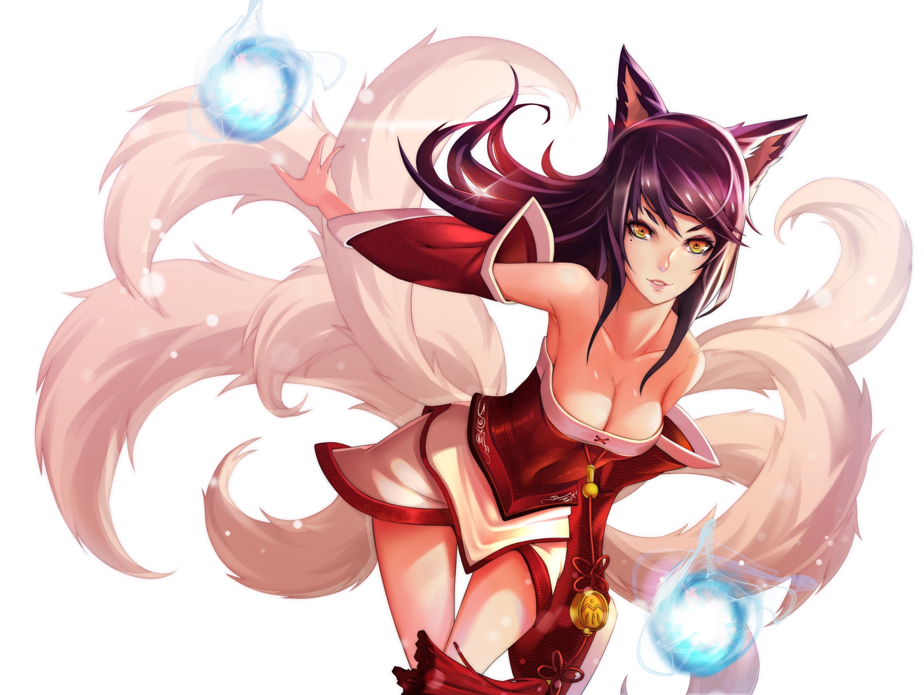 Charming Ahri - League Of Legends Ahri White Background , HD Wallpaper & Backgrounds