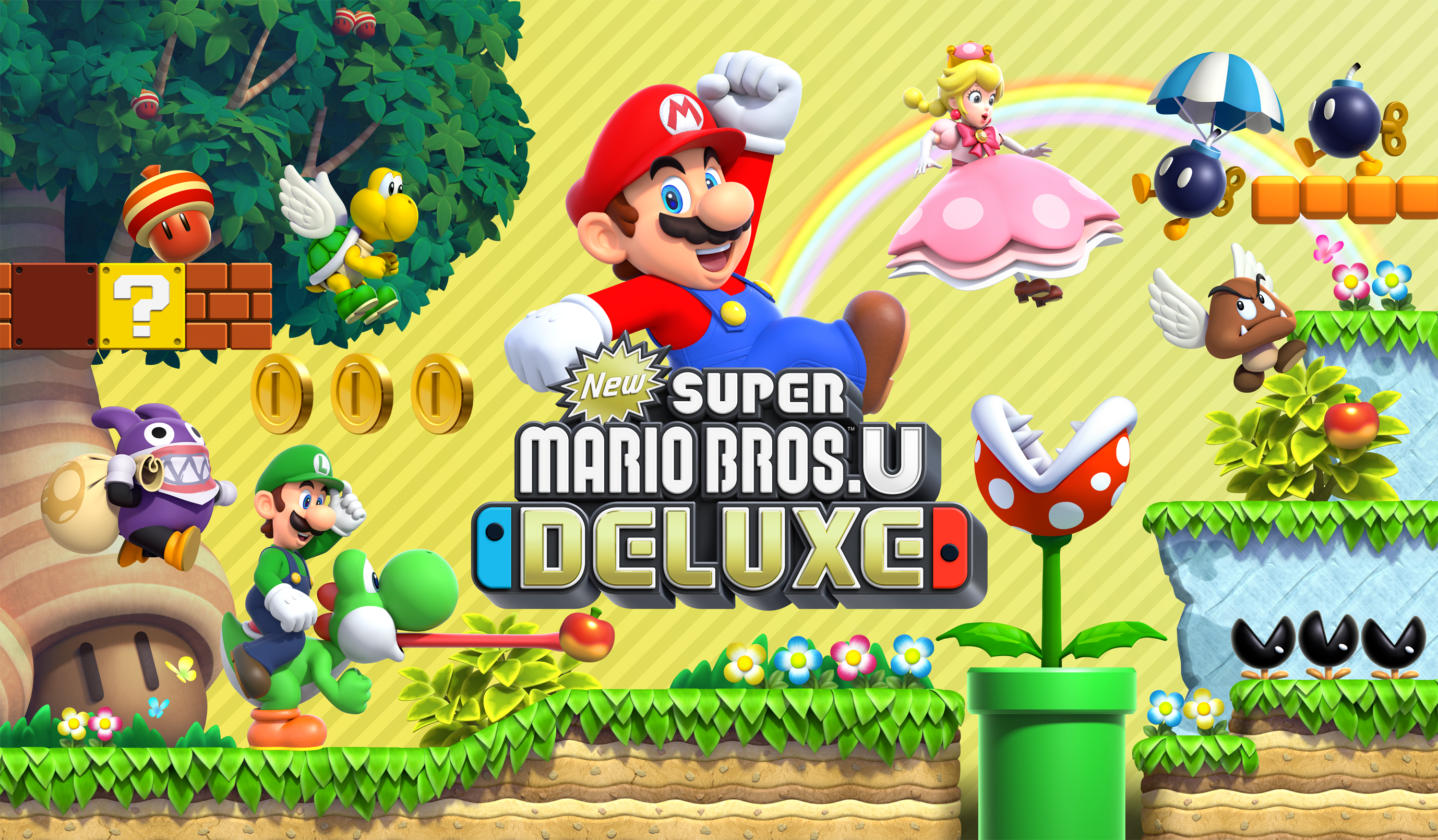 Goomba, Luigi, Piranha Plant, Peachette , Mario, Nabbit - Super Mario Bros U Deluxe , HD Wallpaper & Backgrounds