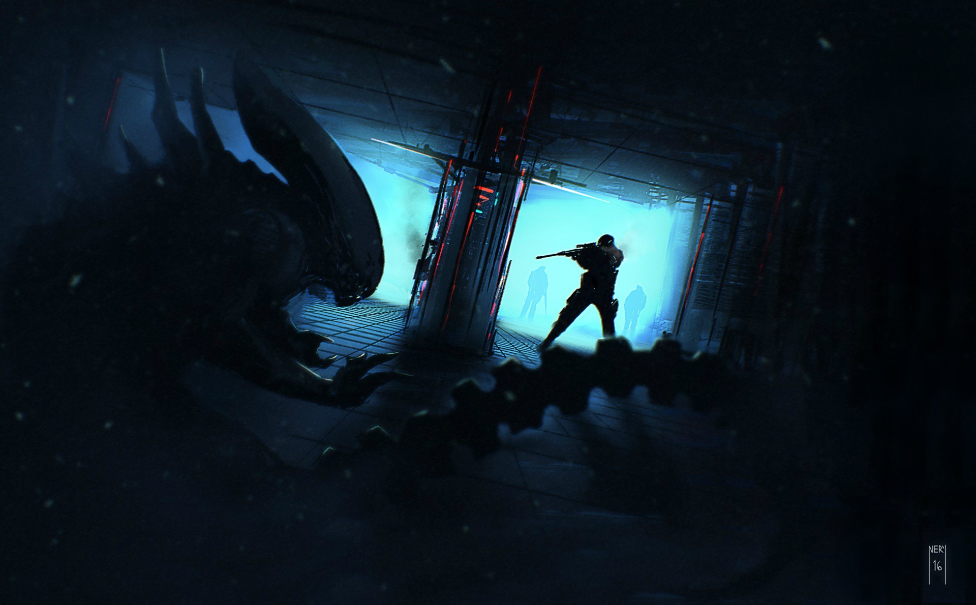 Xenomorph Horror Science Fiction Artwork Alien Movie - Darkness , HD Wallpaper & Backgrounds