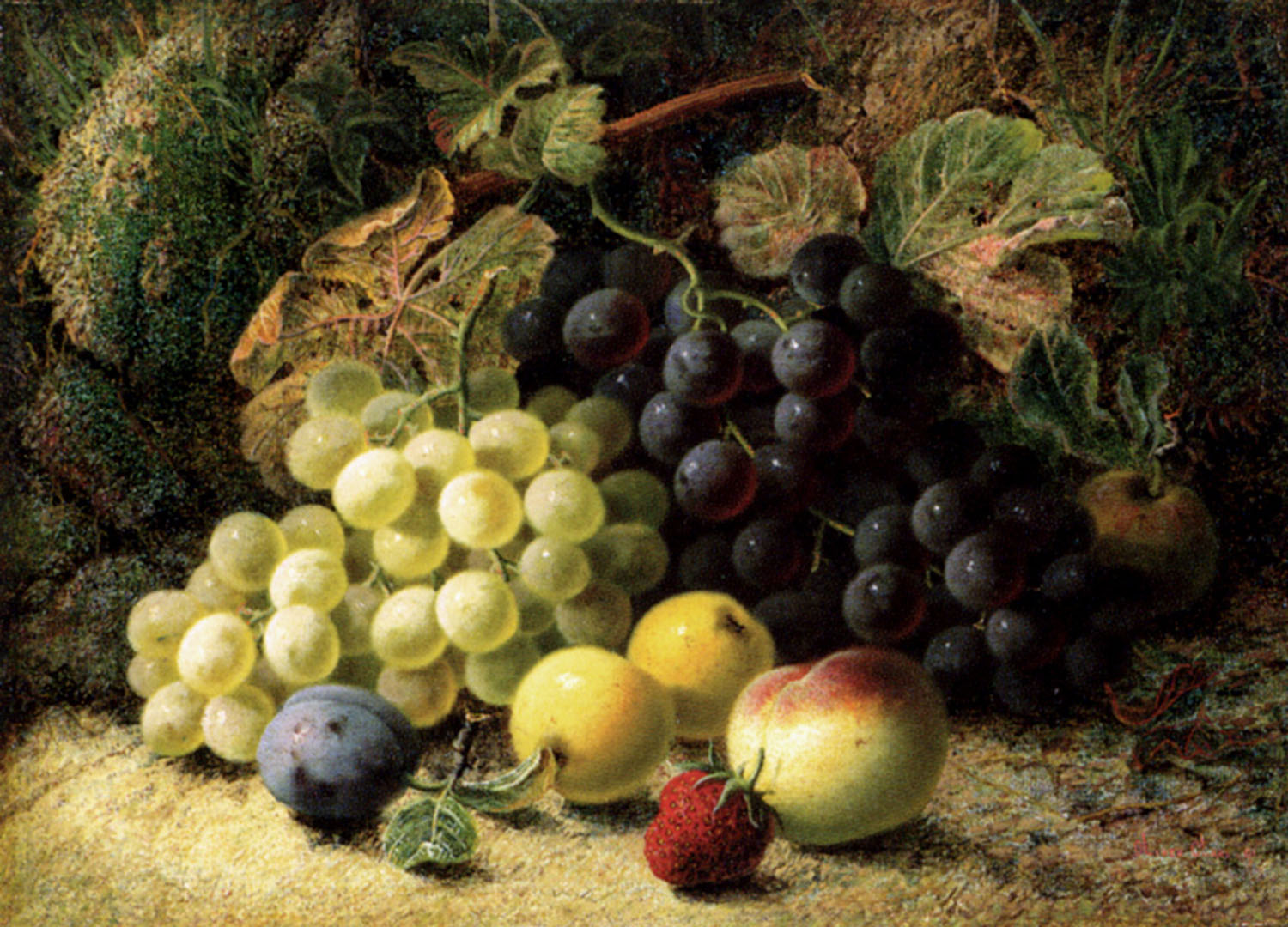Grapes Apples A Plum A Peach And A Strawberry - Painting , HD Wallpaper & Backgrounds