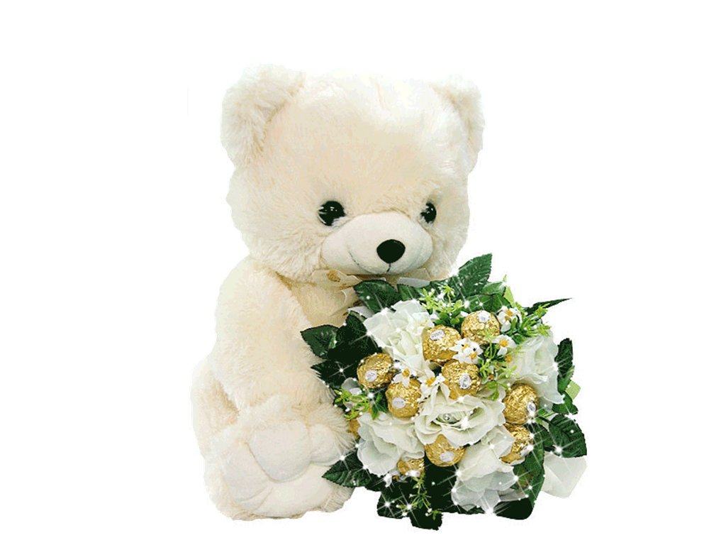 Cute Teddy Bear - Teddy Bears With Flowers , HD Wallpaper & Backgrounds