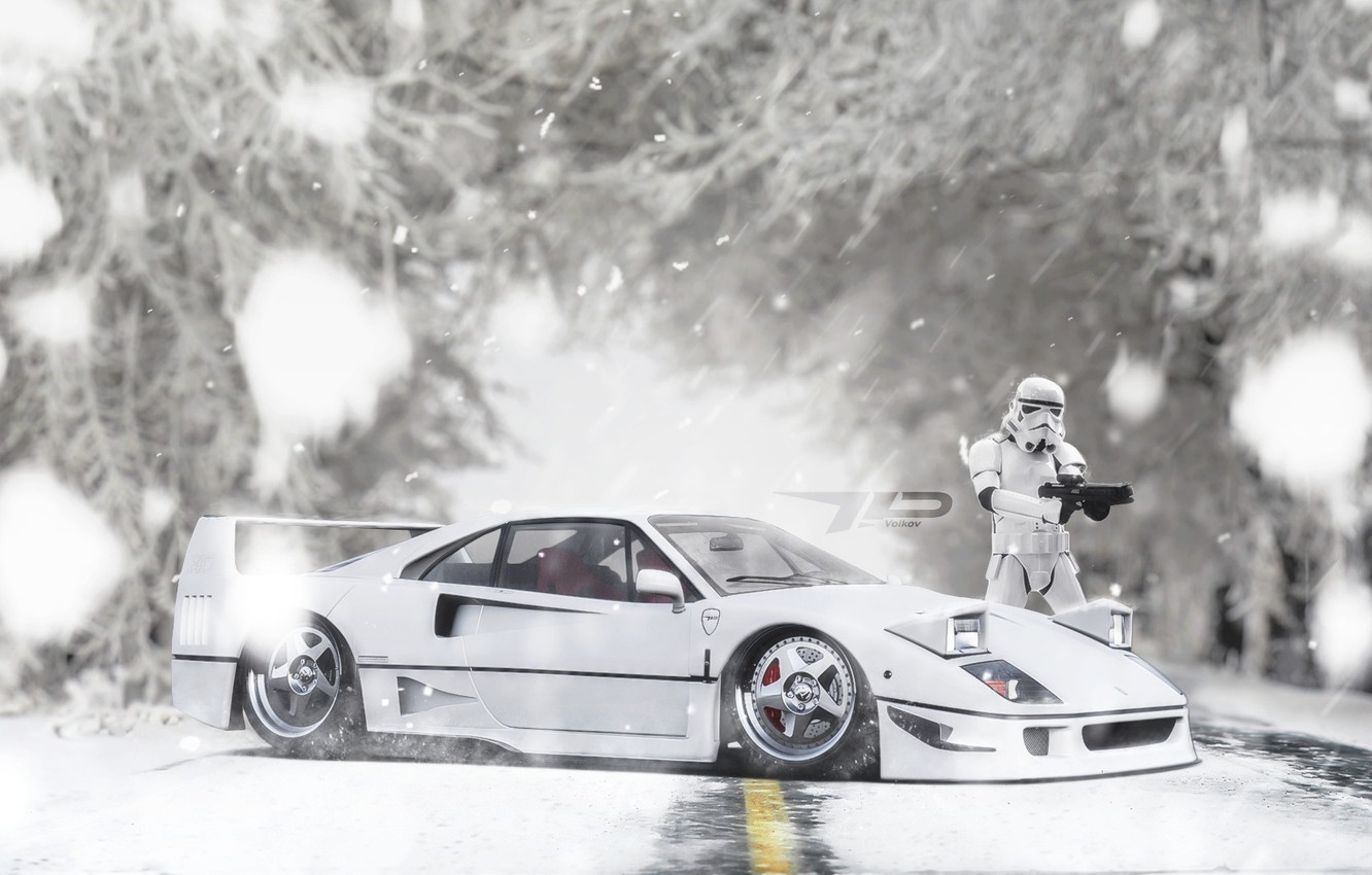 Photo Wallpaper Auto, Snow, Machine, Star Wars, Ferrari, - Ferrari F40 White , HD Wallpaper & Backgrounds