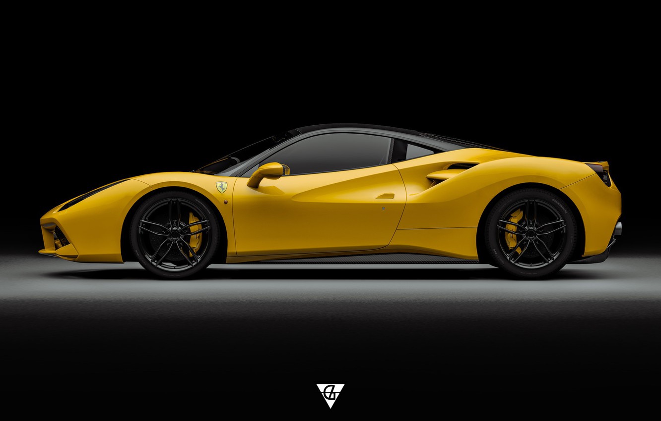 Photo Wallpaper Auto, Yellow, Machine, Ferrari, Supercar, - Ferrari 488 Side On View , HD Wallpaper & Backgrounds