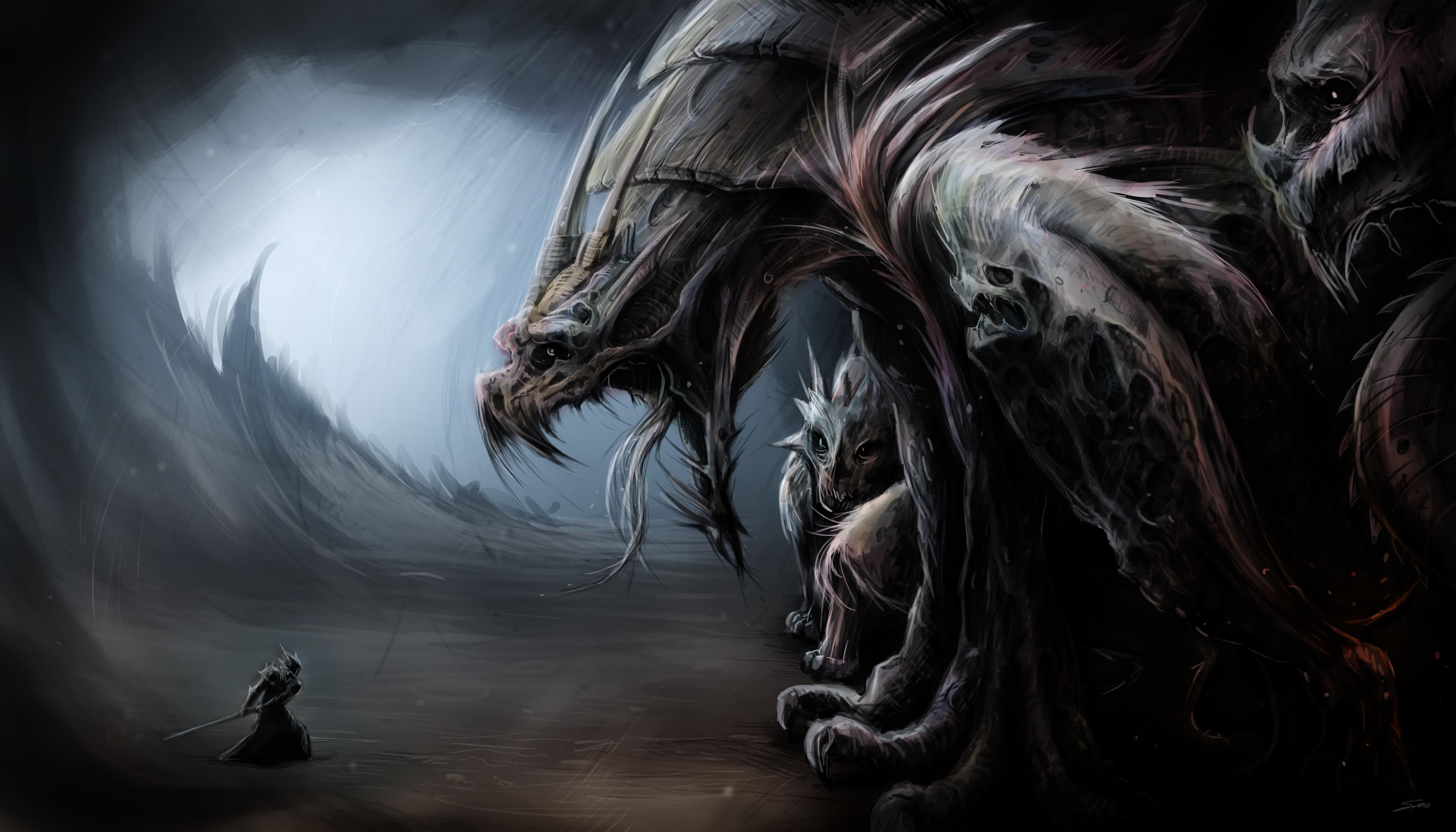 Wallpaper Dark - Epic Monster Vs Warrior , HD Wallpaper & Backgrounds