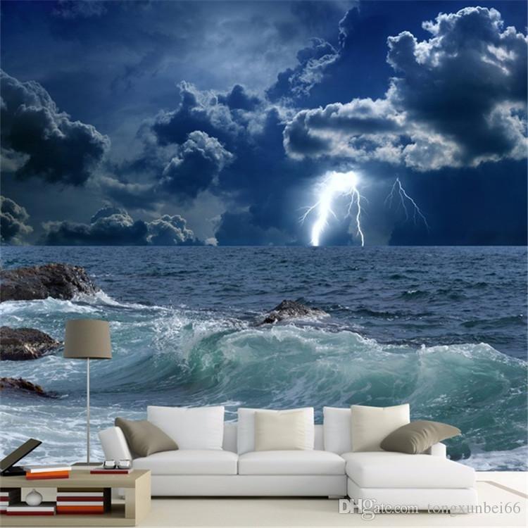 Custom Photo Wallpaper 3d Ocean Waves Lightning Dark - Beautiful Scenes For Dp , HD Wallpaper & Backgrounds