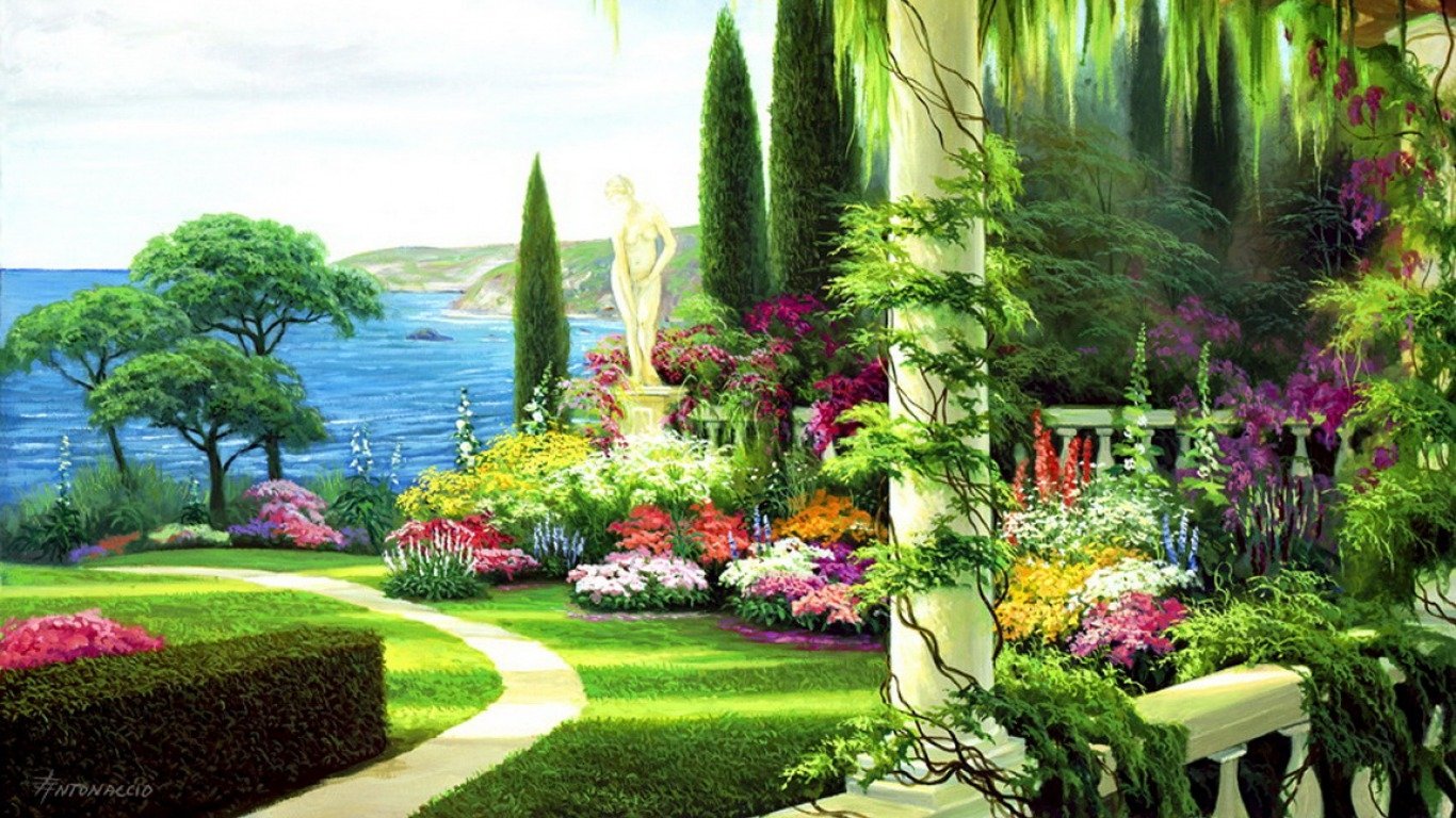 Hd Wallpaper - Ocean Garden Painting , HD Wallpaper & Backgrounds