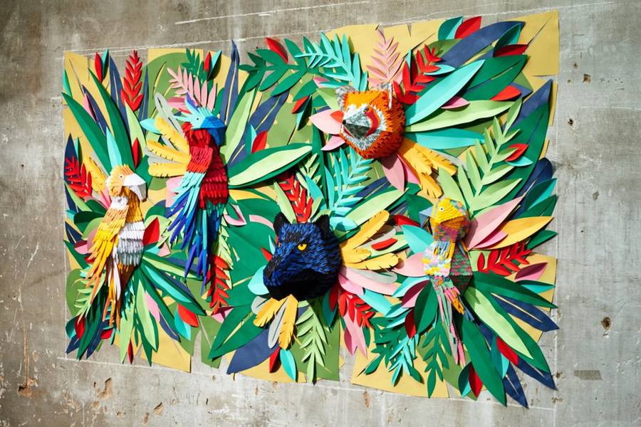 Tropical Jungle Wall Paper Art - Modern Art Paper Installation , HD Wallpaper & Backgrounds