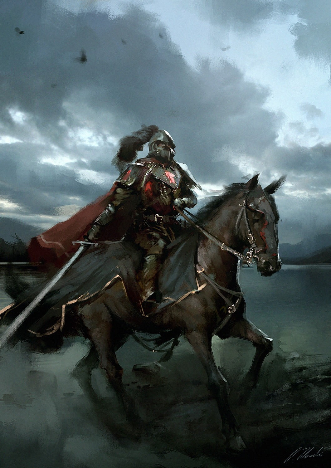 Knight Riding On Horse Poaster Hd Wallpaper - Black Knight Riding A Horse , HD Wallpaper & Backgrounds
