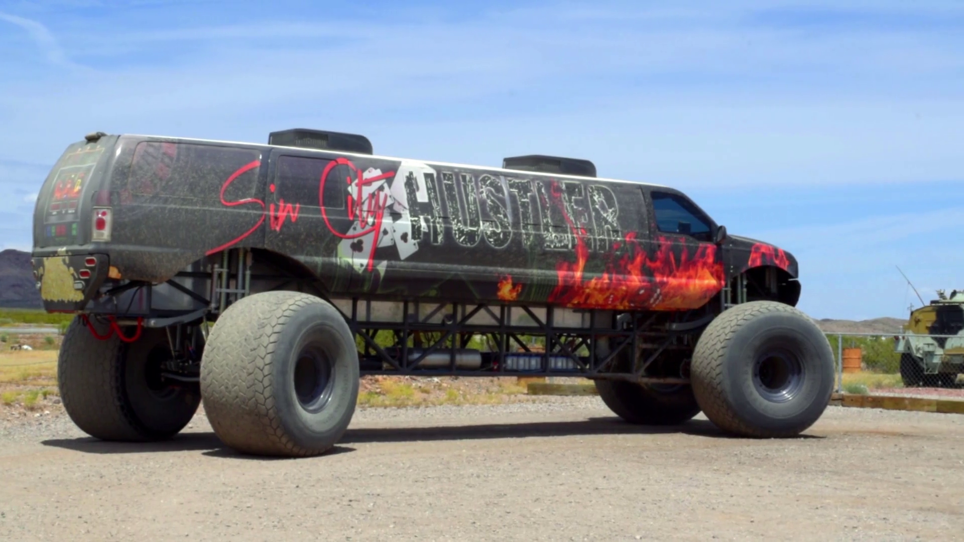 Monster Truck Limosine With Flames Stock Video Footage - Monster Truck , HD Wallpaper & Backgrounds