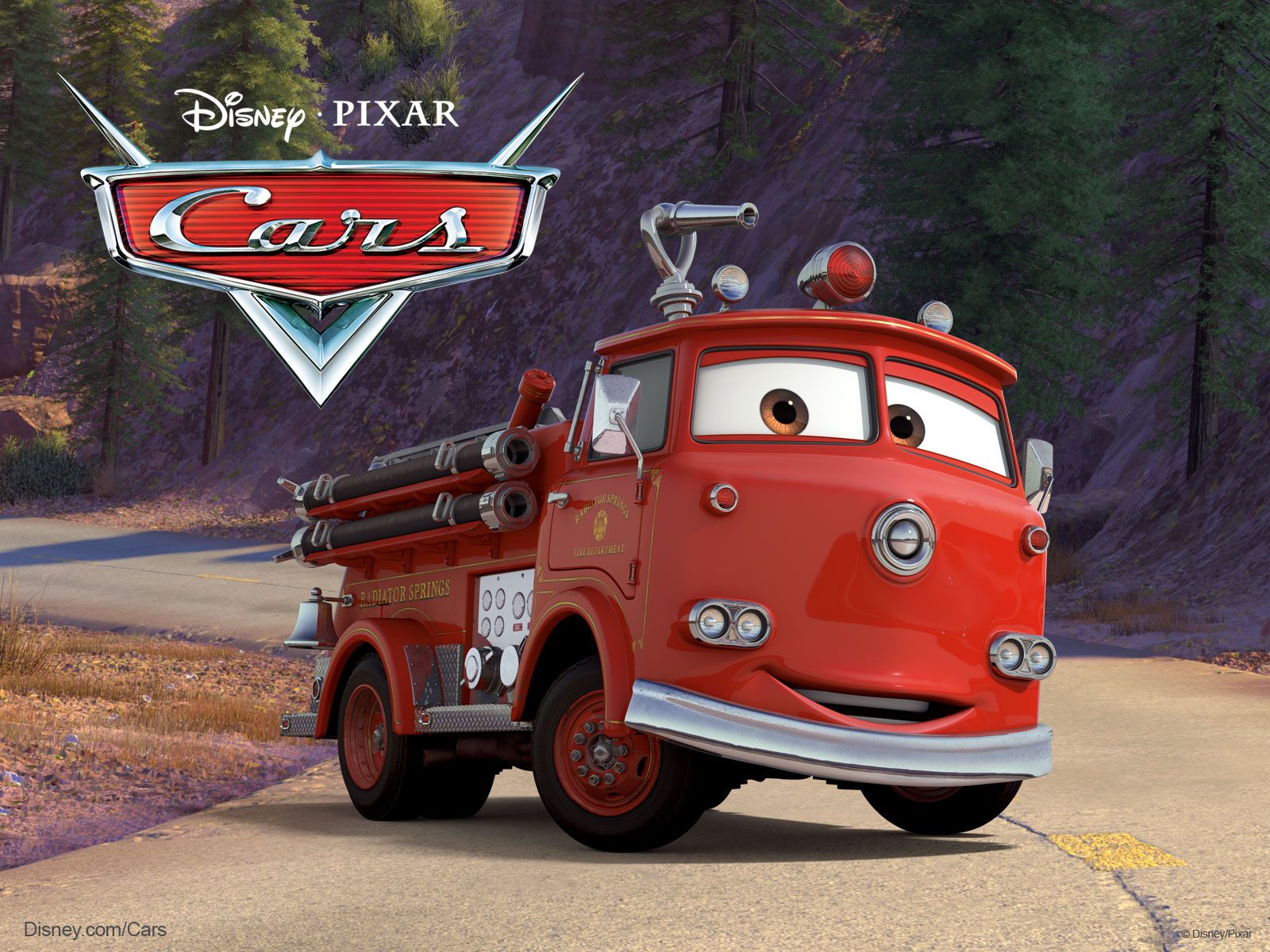 Red The Fire Engine From Pixar Cars Cartoon Film Wallpaper - Cars 1 Fire Truck , HD Wallpaper & Backgrounds