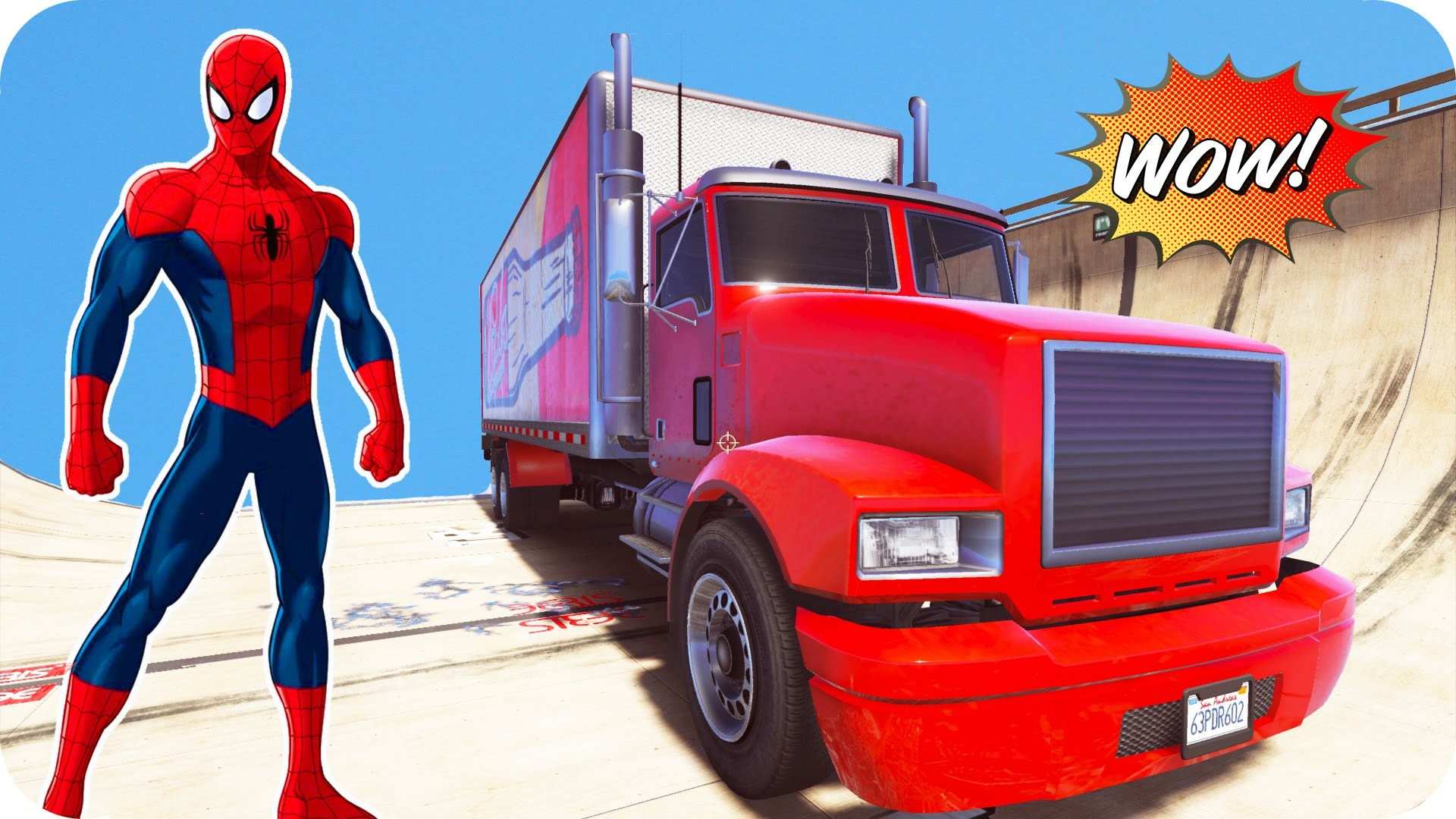 New Spiderman Stunt With Big Truck Fun Cartoon And - Spiderman Truck , HD Wallpaper & Backgrounds