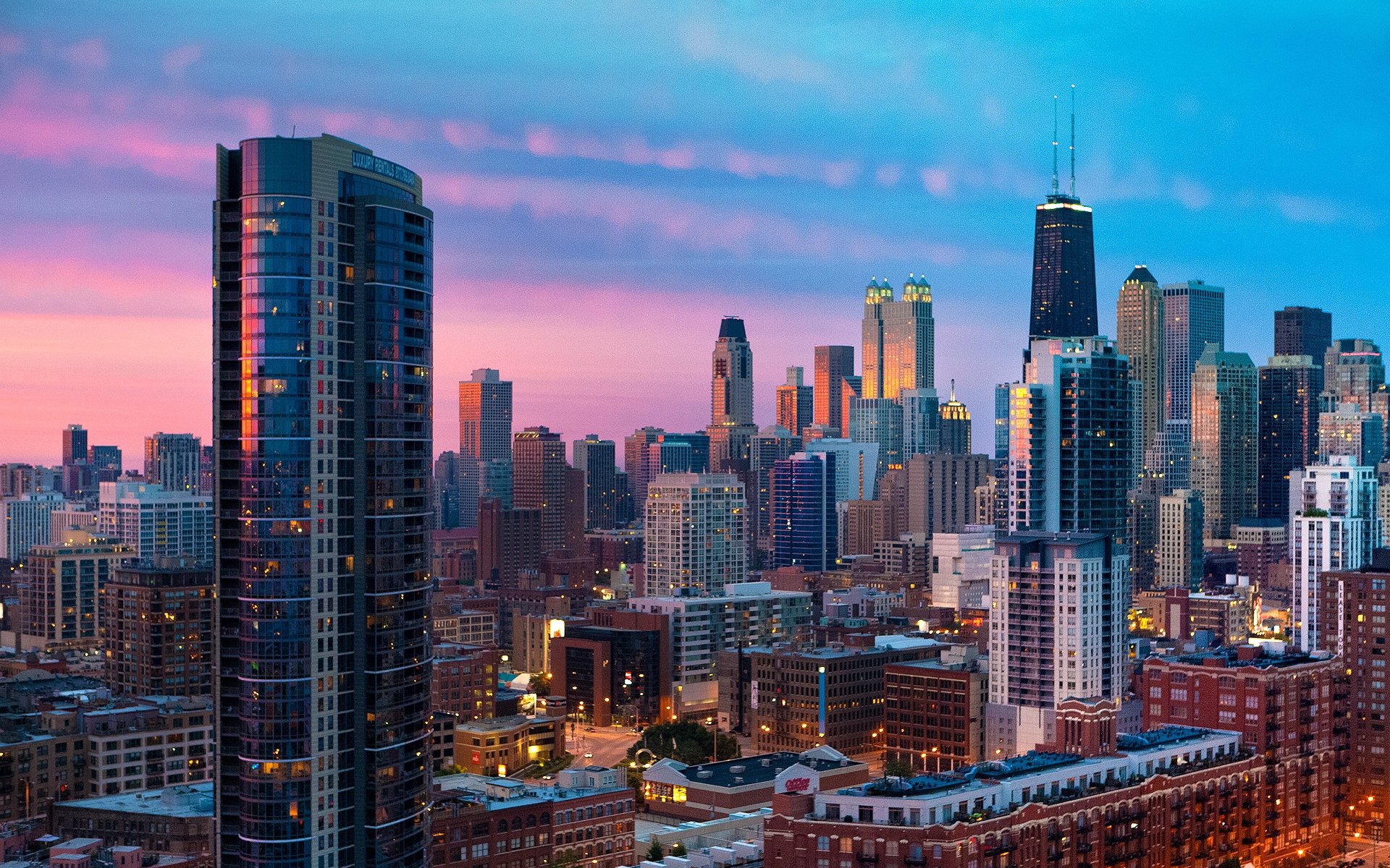 Wallpaper City, Chicago, Sunset, Skyscrapers - Chicago Hd , HD Wallpaper & Backgrounds