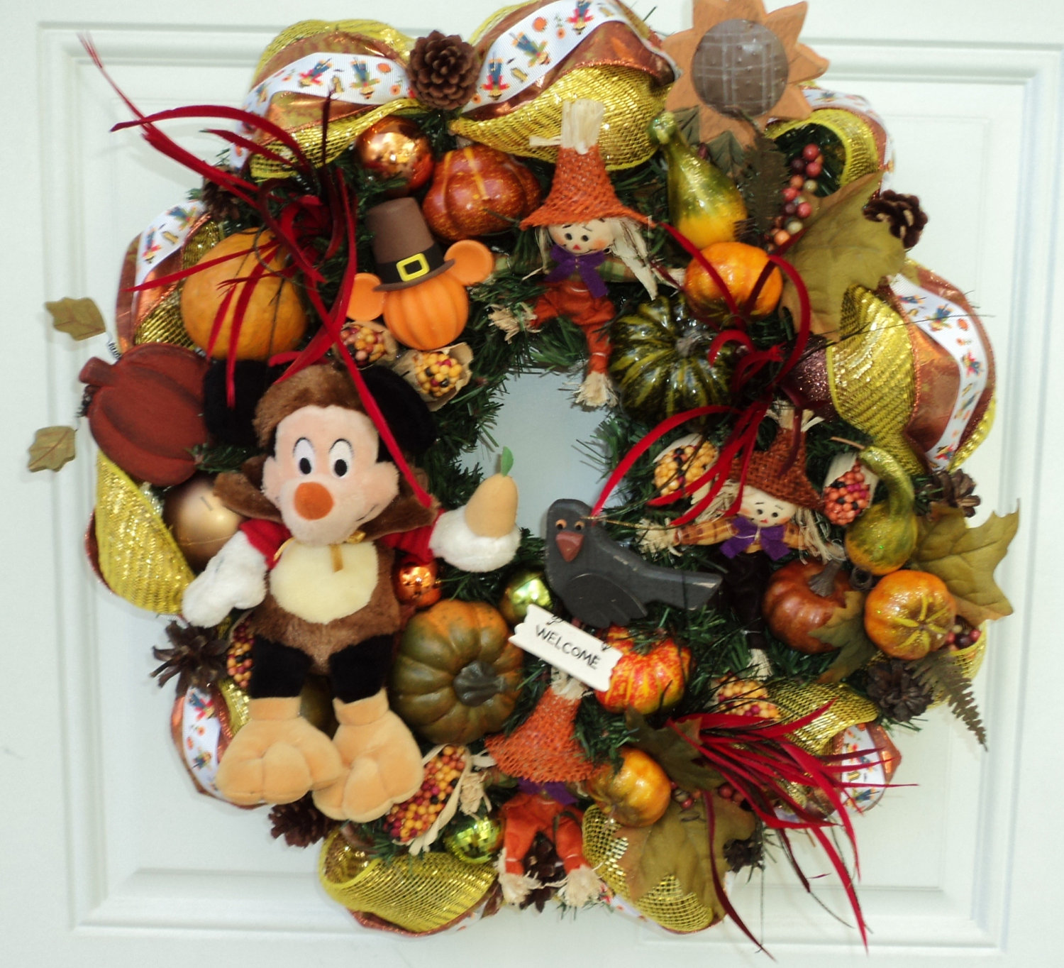 Thanksgiving Wreath Mickey Mouse Disney Wreath - Christmas Ornament , HD Wallpaper & Backgrounds