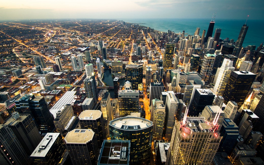 Chicago Skyline City Lights Coastline - Chicago , HD Wallpaper & Backgrounds