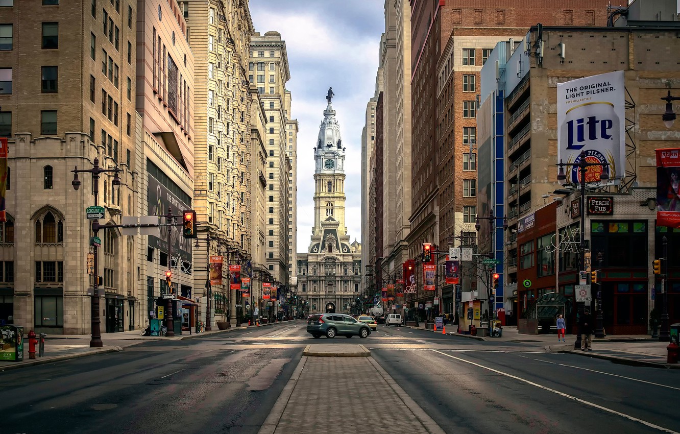 Photo Wallpaper Street, Center, Downtown, Heart Of - Philadelphia Wallpaper Hd , HD Wallpaper & Backgrounds