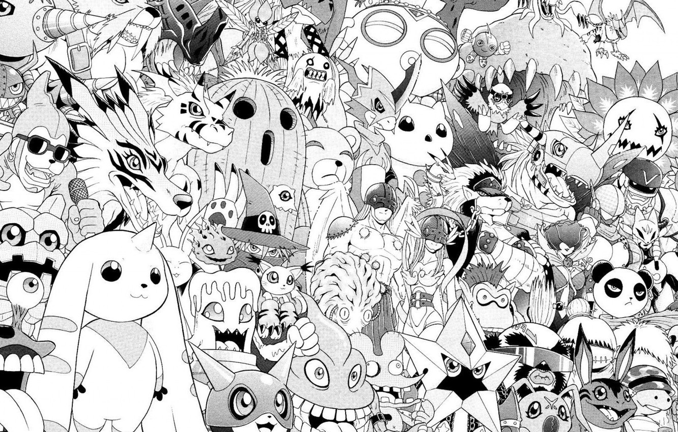 Photo Wallpaper White, Anime, Black, Wallpaper, Manga, - Digimon Black And White , HD Wallpaper & Backgrounds