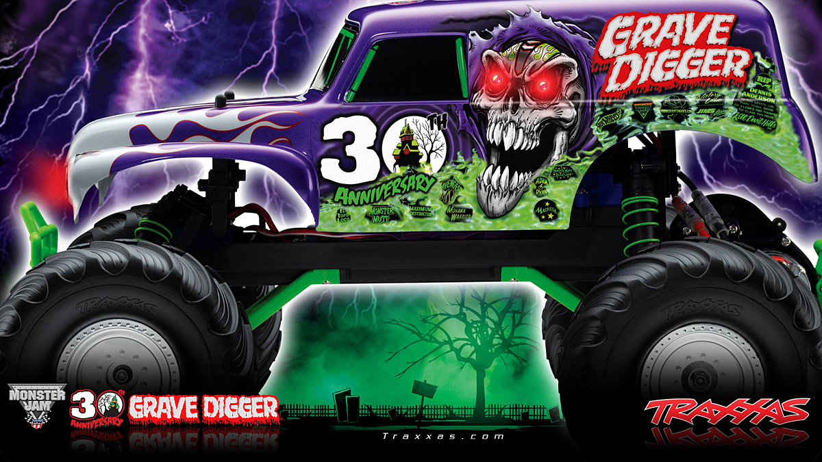 Traxxas 30th Anniversary Grave Digger Wallpaper - Cartoon Grave Digger Monster Truck , HD Wallpaper & Backgrounds