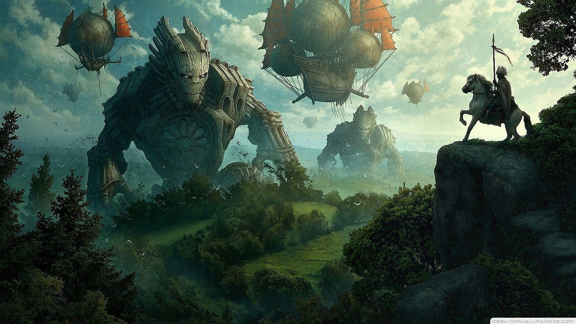 Fantasy Knight Vs Giant , HD Wallpaper & Backgrounds