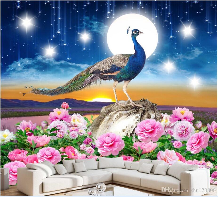 3d Room Wallpaer Custom Mural Photo Dream Star Bird - Peacock Images Hd 3d , HD Wallpaper & Backgrounds