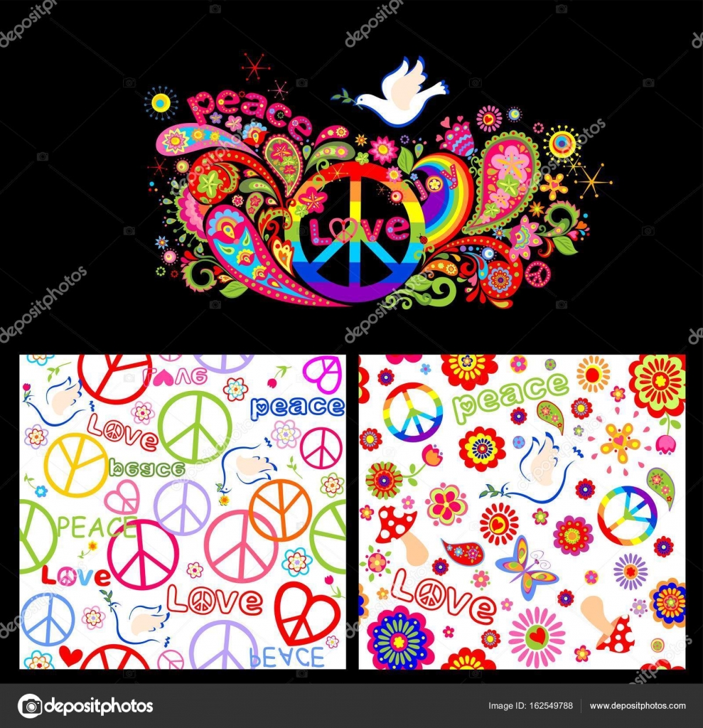 Colorful Poster And Wallpaper With Abstract Flowers, - Hippie Plakat , HD Wallpaper & Backgrounds