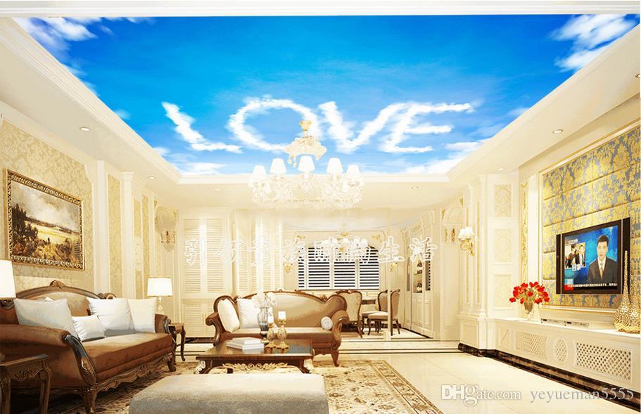 Custom 3d Murals Ceiling Wallpaper Blue Sky And White - Living Room 3d Ceiling Mural , HD Wallpaper & Backgrounds