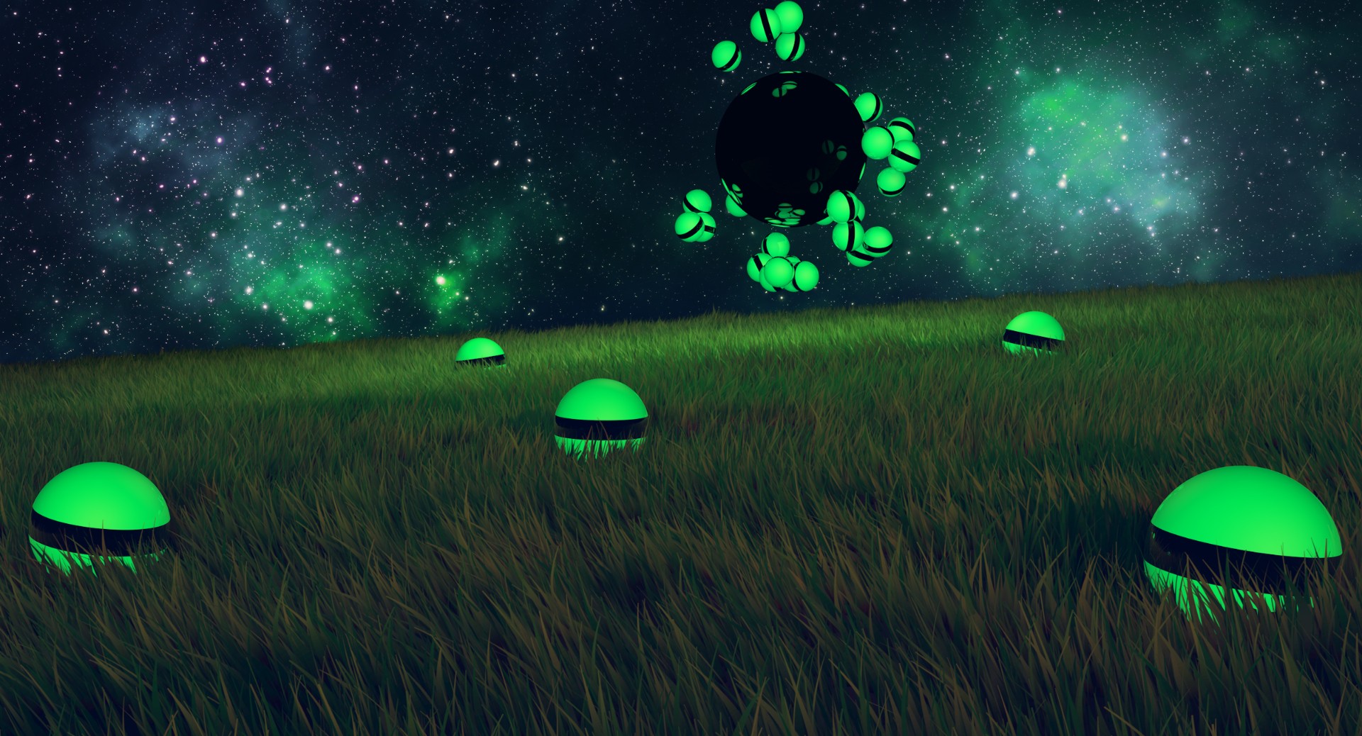 Cinema 4d Photoshop Sphere Grass Space Field Wallpaper - 4d Space , HD Wallpaper & Backgrounds