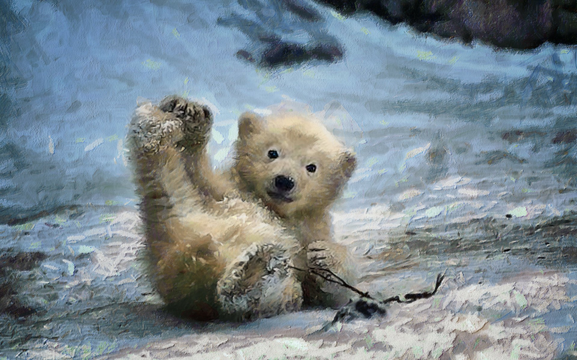 Painting Cub Kã¼nstlerisch Eisbã¤r Snow Winter Baby - Animal Slipping On Ice , HD Wallpaper & Backgrounds