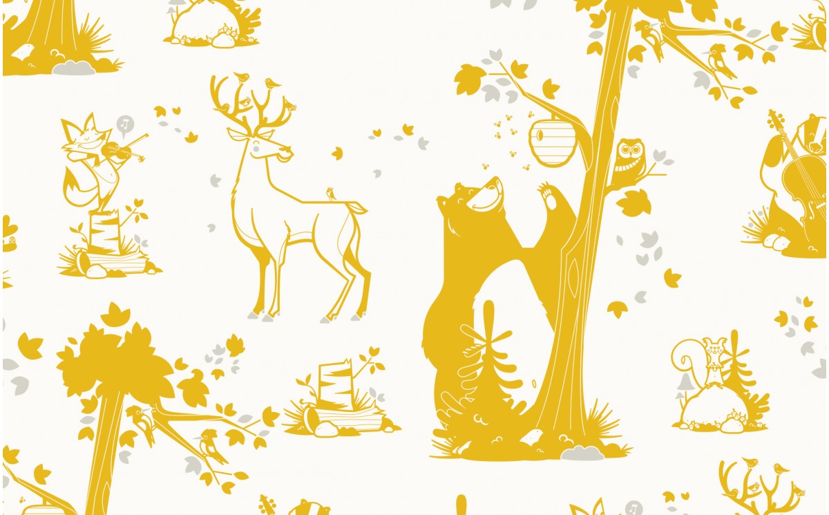 Cute Forest Animals Wallpaper Mustard And Grey For - Forest Animals Kids , HD Wallpaper & Backgrounds