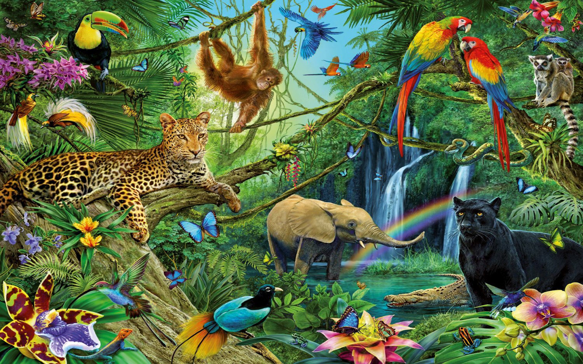 Jungle Animals Wallpaper Animals Of The Jungle Full - Jungle Picture With Animals , HD Wallpaper & Backgrounds