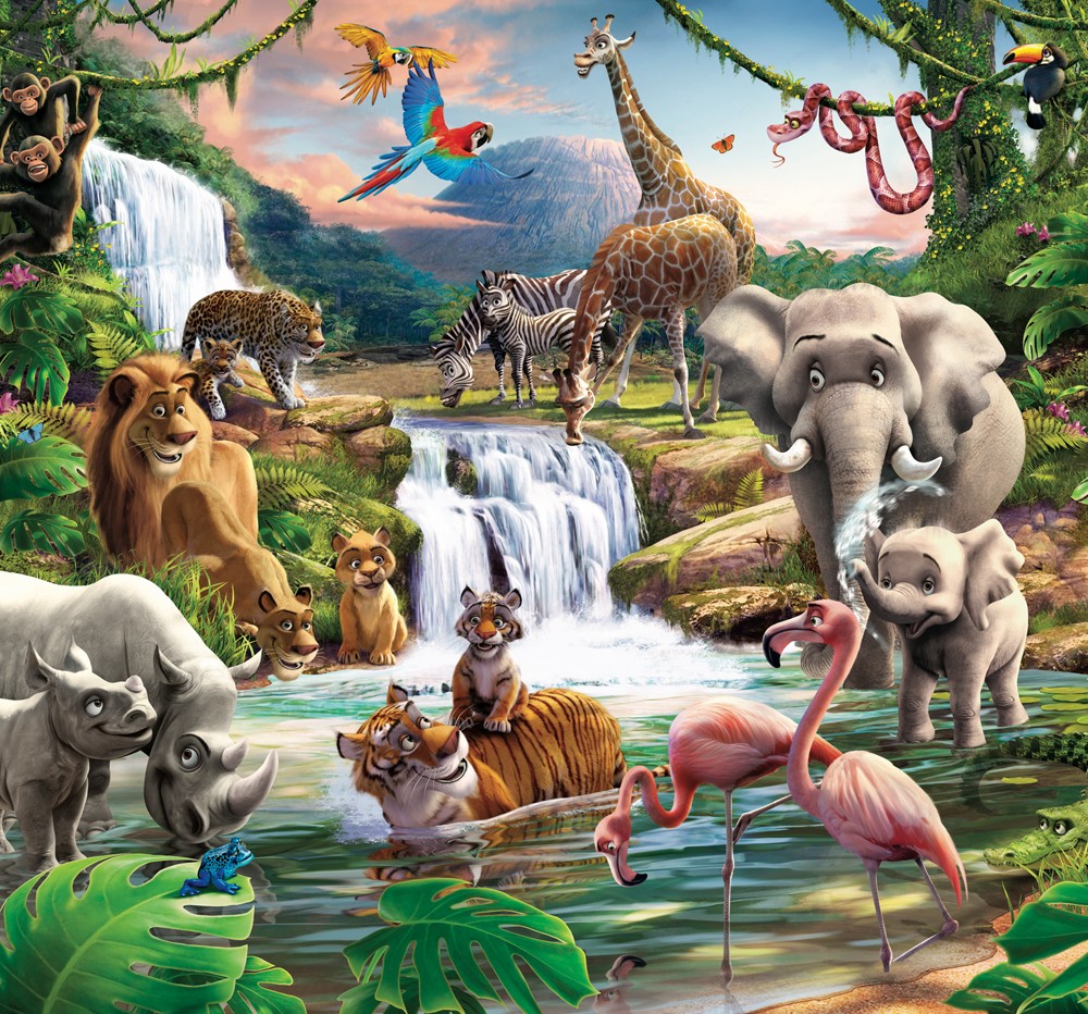 Kids Animal Wallpaper - Jungle With Lots Of Animals , HD Wallpaper & Backgrounds
