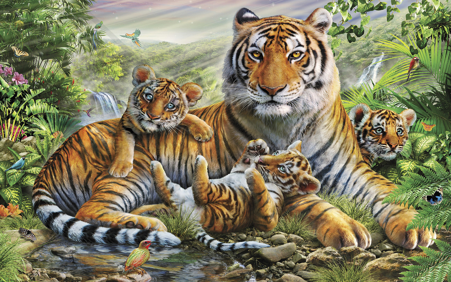 Tiger And Her Cubs , HD Wallpaper & Backgrounds