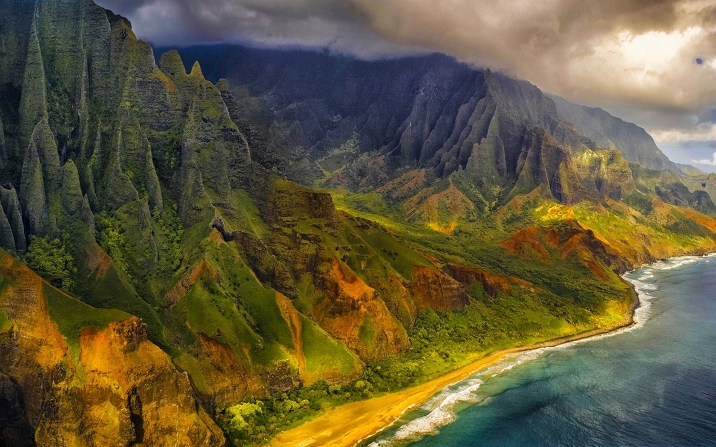Nature, Landscape, Aerial View, Mountains, Beach, Sea, - Hawaii Mountains Desktop Background , HD Wallpaper & Backgrounds
