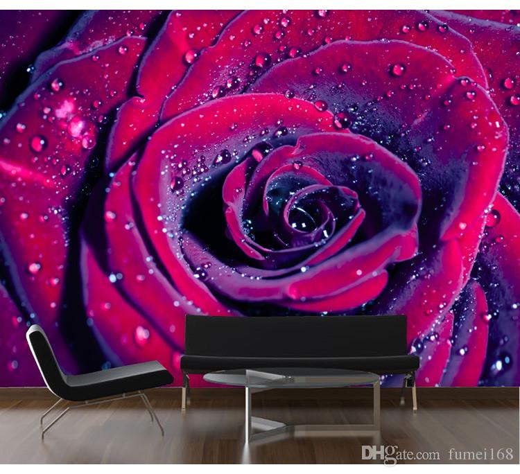 3d Large Fresco Tv Background Wall Wallpaper Three - Rose 3d Wallpaper Flower , HD Wallpaper & Backgrounds