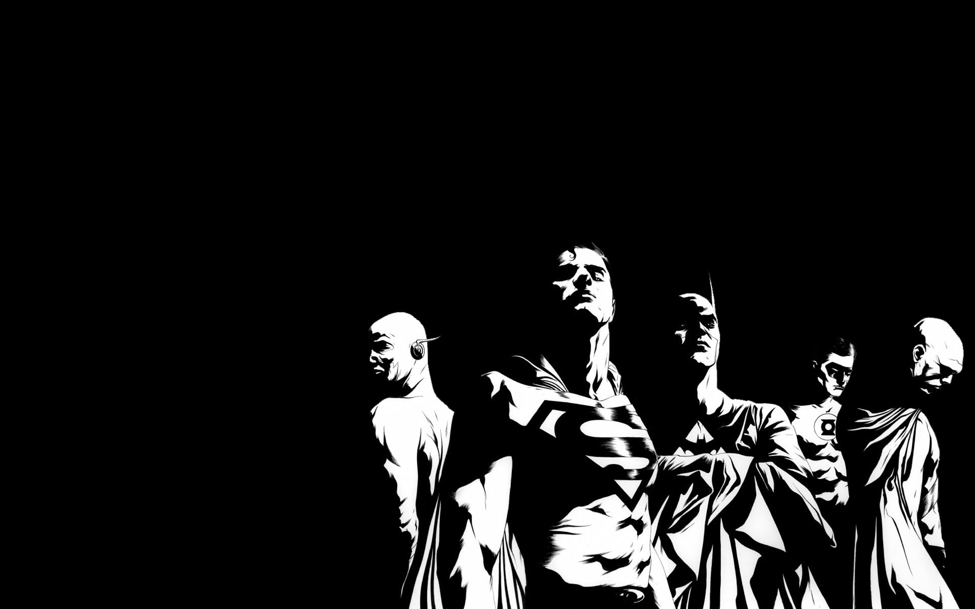 Superman Wonder Woman Batman Green Lantern The Flash - Black And White Flash , HD Wallpaper & Backgrounds