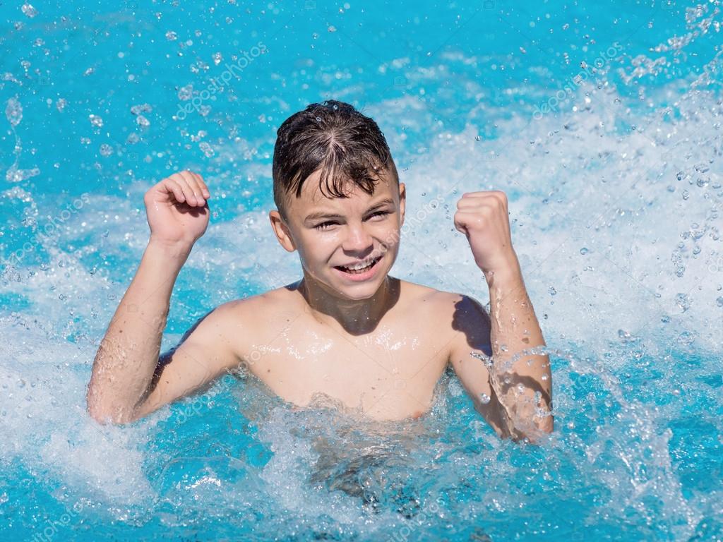Happy Boy In Pool Stock Photo - Sexy Teen Boy In Pool , HD Wallpaper & Backgrounds