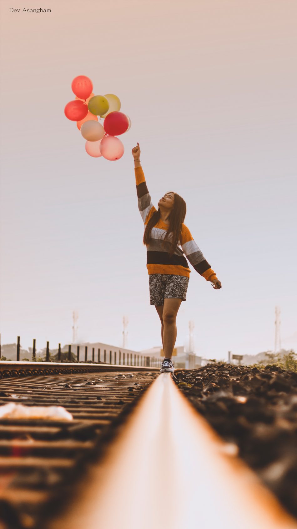 Happy Girl Balloons Train Track Photography 4k Ultra Happy Girl