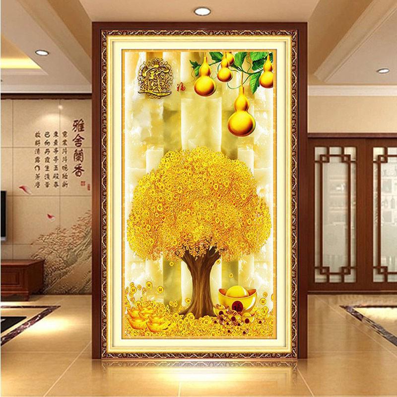 Diy Embroidery Round Lucky Money Tree Full Diamond - Paredes De Pasillo Con Franjas De Papel Tapiz , HD Wallpaper & Backgrounds