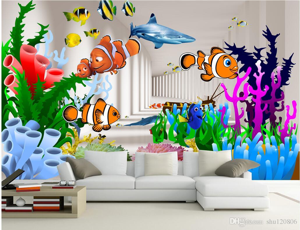 3d Wallpaper Cloth Custom Photo Channel Underwater - Cartoon Sea Animals Painting For Wall , HD Wallpaper & Backgrounds