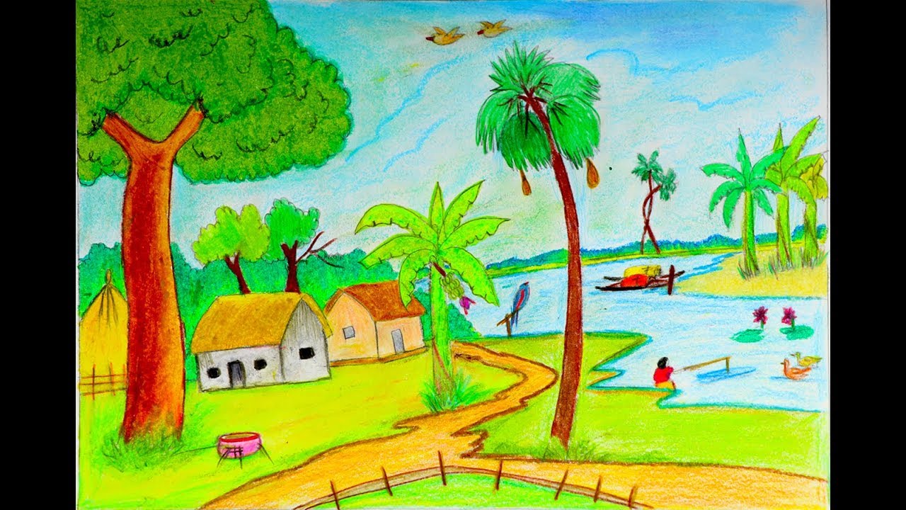 Drawn Scenery Summer Season - Summer Season Easy Drawing , HD Wallpaper & Backgrounds