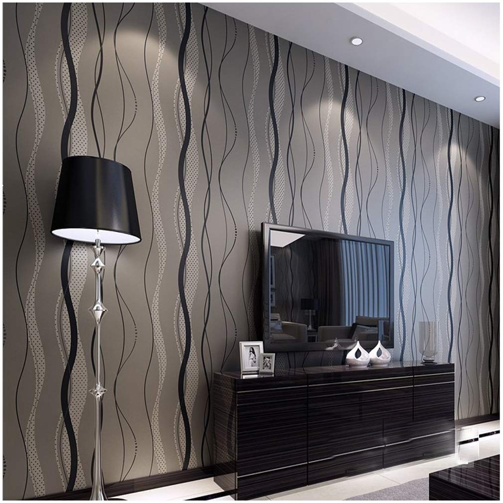 Qihang High Grade Non Woven Flocking Simple Curve Style - Black White Wallpaper For Living Room , HD Wallpaper & Backgrounds