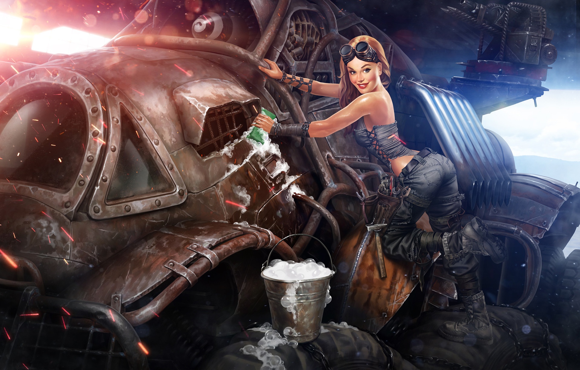 Blonde, Crossout , Girl, Goggles, Pin-up Wallpaper - Post Apocalypse Pin Up , HD Wallpaper & Backgrounds