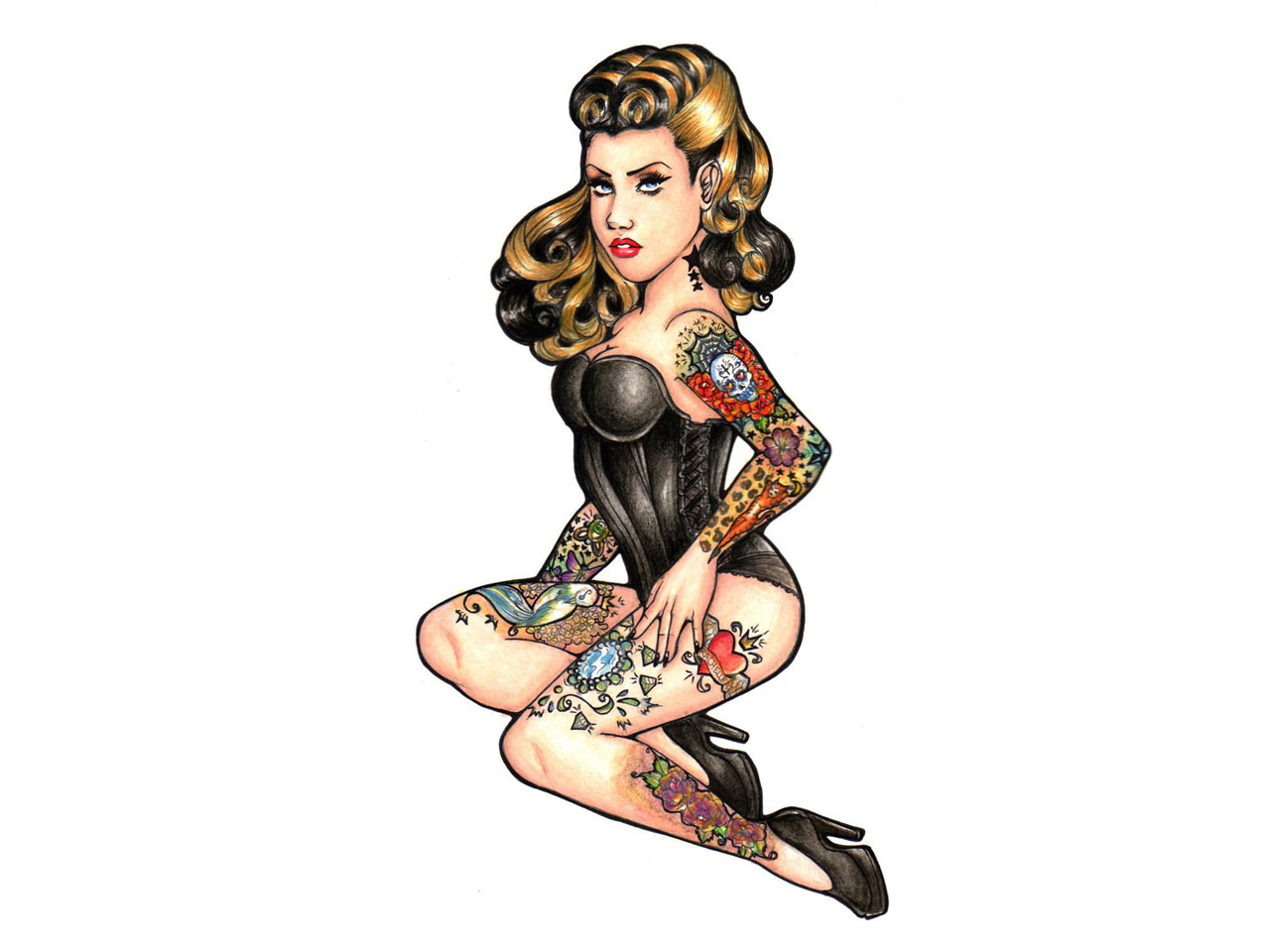 #g5rbole Tattooed Pin Up Girl Wallpapers - Tattoo Cartoon 50s Pin Up , HD Wallpaper & Backgrounds