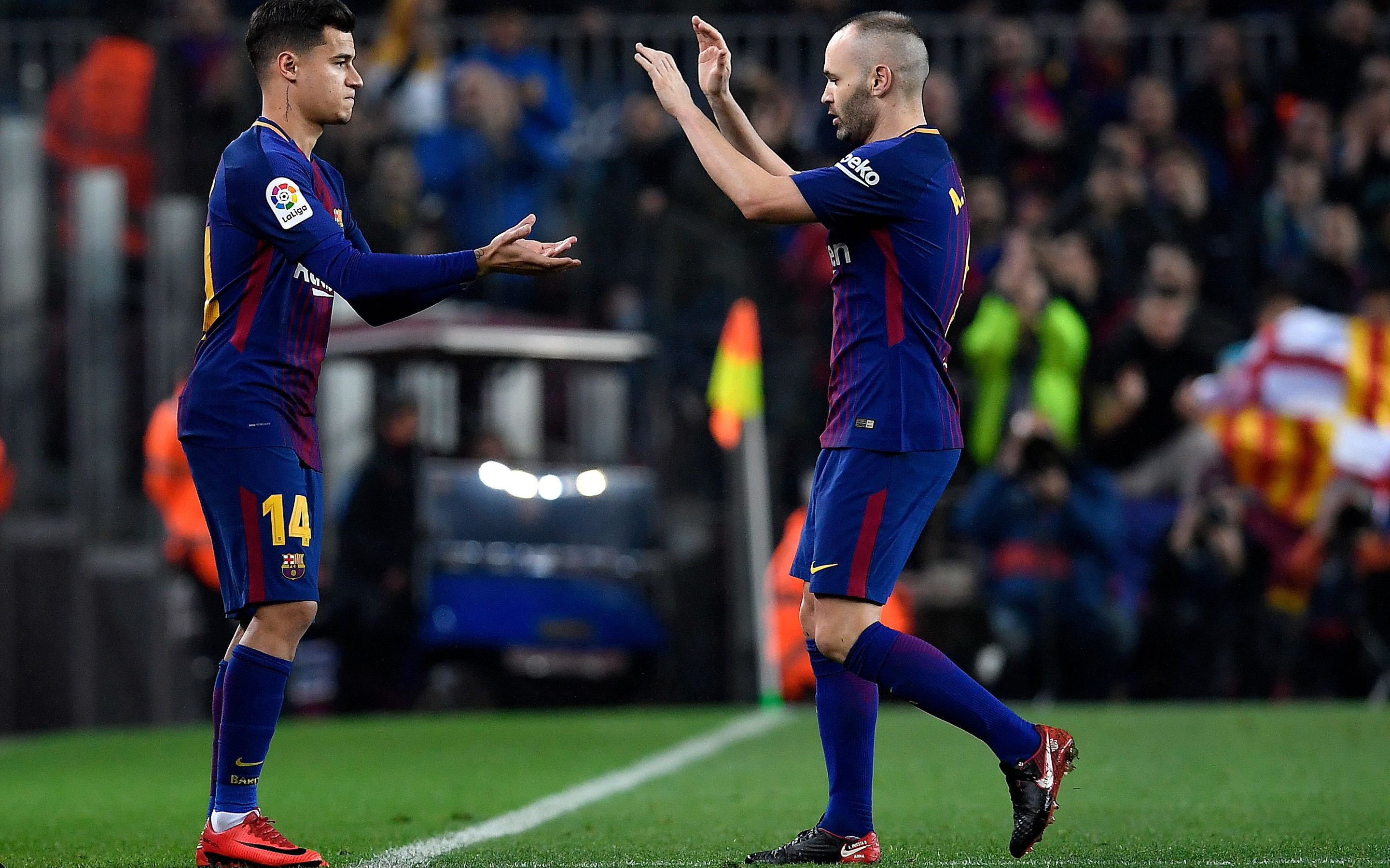 Andres Iniesta, Philippe Coutinho, Barcelona, Footballers, - Philippe Coutinho Barcelona Hd , HD Wallpaper & Backgrounds