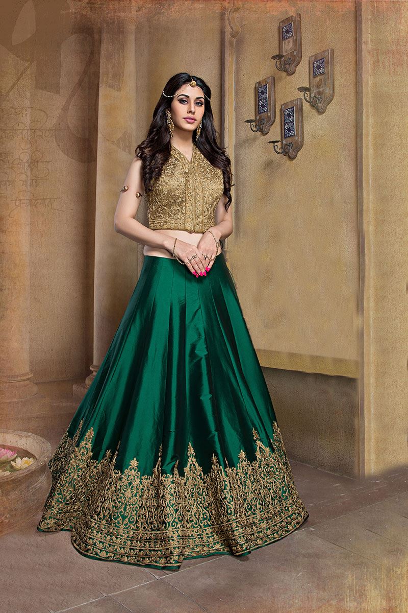 Picture Of Beige Green Color Authentic Lehenga Choli - Make Lehenga From Old Saree , HD Wallpaper & Backgrounds