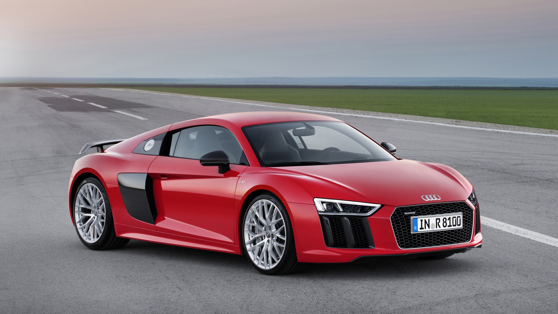 Audi R8 V10 2015 In Red Front And Side View 1920×1080 - Audi R8 2019 Red , HD Wallpaper & Backgrounds